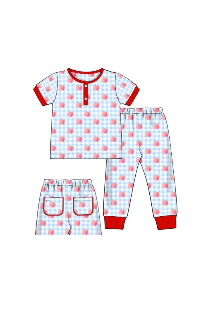 Blue Gingham Apple Knit Pajamas - Image 6