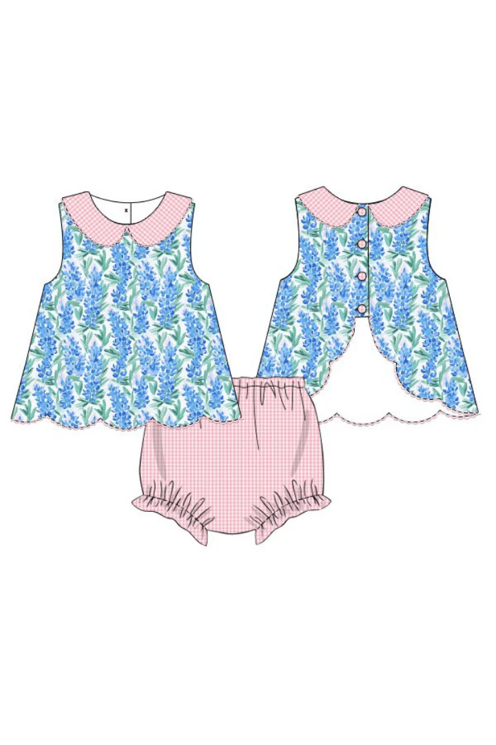 Pink Gingham Bluebonnet Scalloped Sun Bloomer Set - Image 3