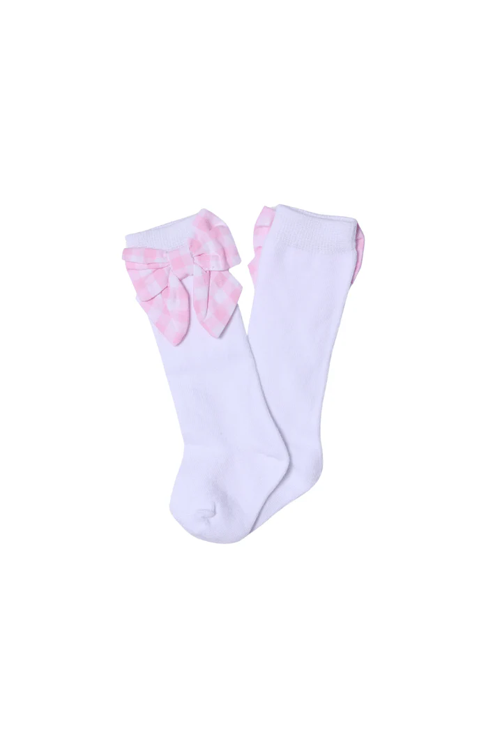 Pink Gingham Bow Socks