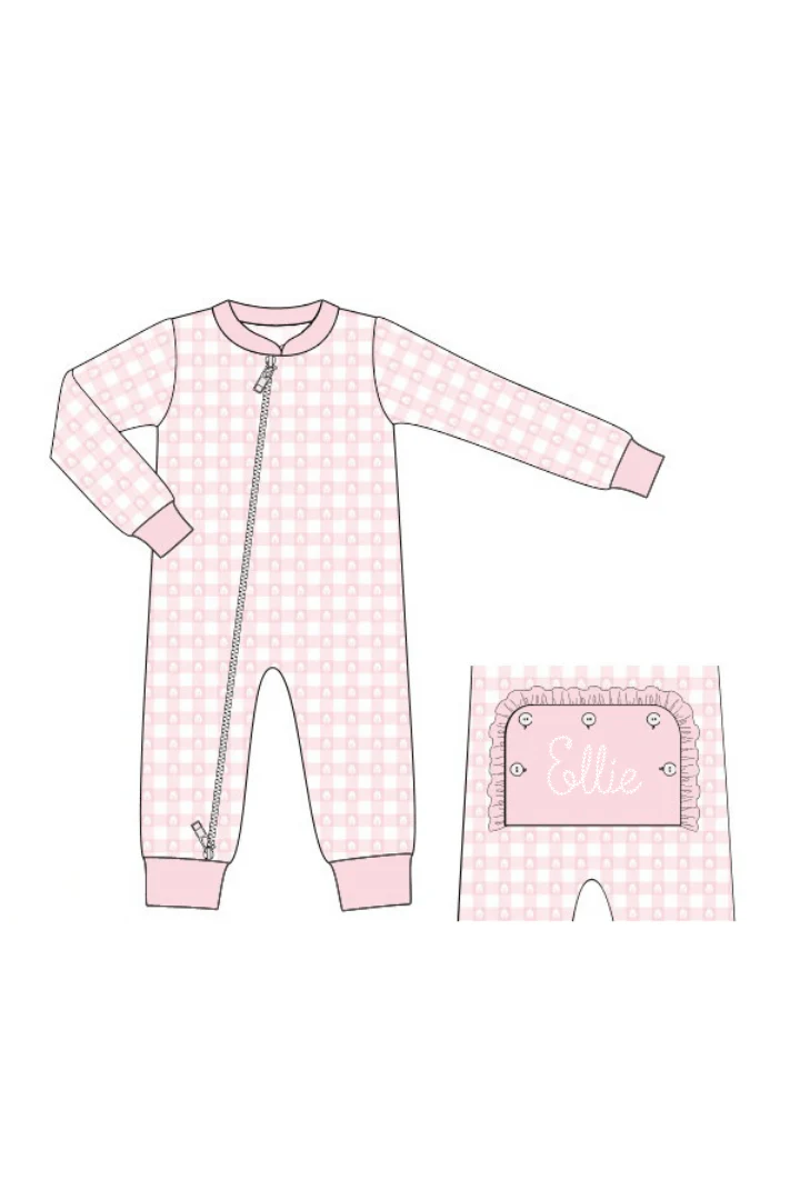 Pink Gingham Easter Lounge Romper - Image 3