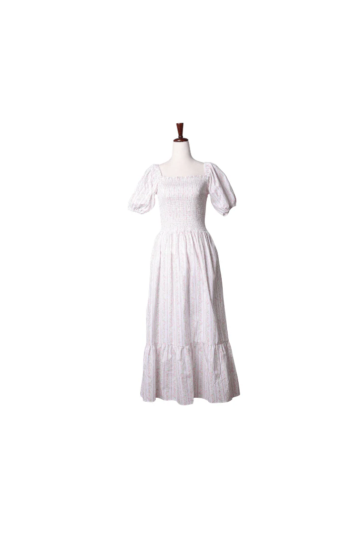 Pink Spring Floral Smocked Mom Dress