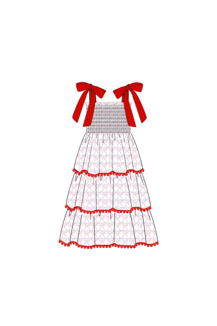 Smocked Stars & Bows Tie Shoulder Mom Dress - Image 2