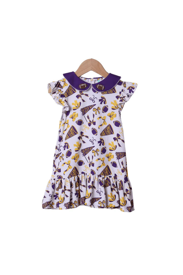 Purple and Gold French Knot Football Dress