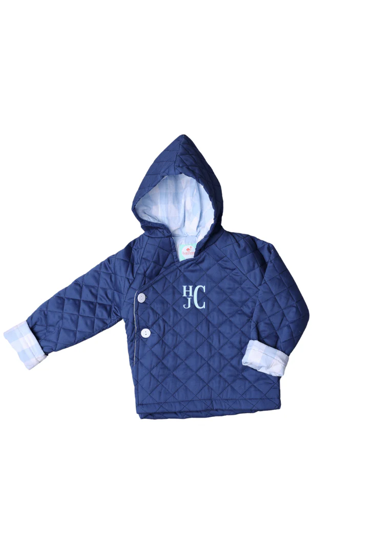 Quilted Tab Navy Gingham Coat