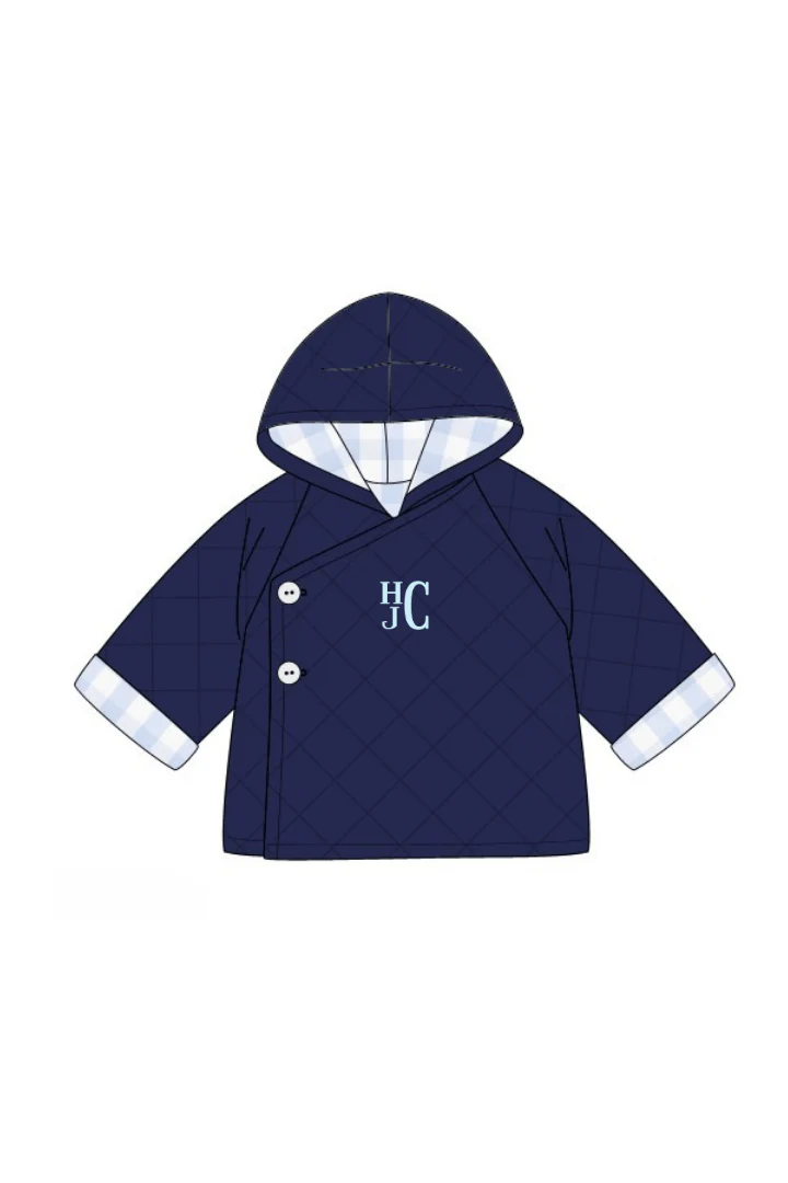 Quilted Tab Navy Gingham Coat - Image 2