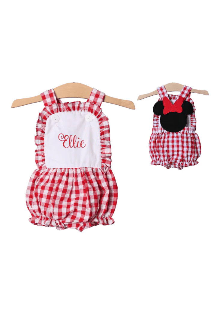 Red Gingham Mouse Applique Seersucker Bubble