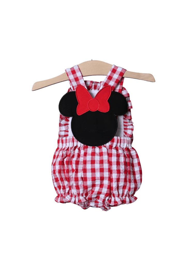 Red Gingham Mouse Applique Seersucker Bubble - Image 2