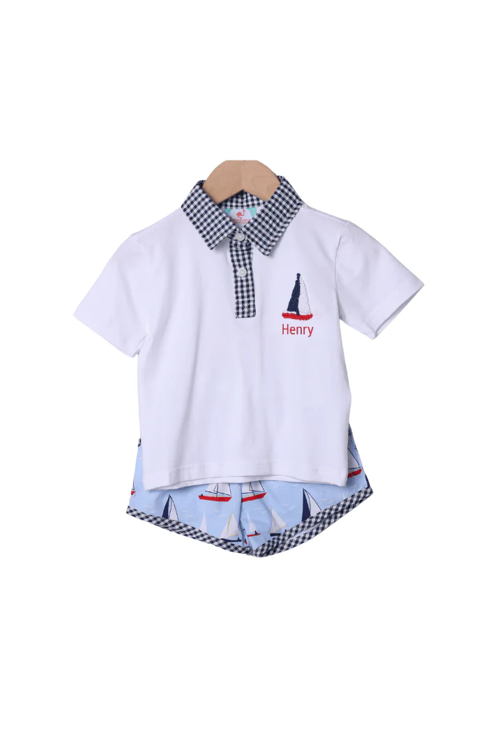 Sail Away Blue and Red Polo Short Set