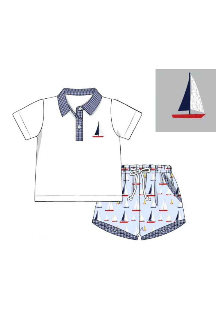 Sail Away Blue and Red Polo Short Set - Image 3