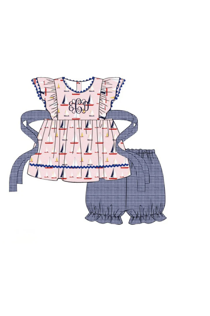 Sail Away Pink and Blue Skirted Bloomer Set - Image 2
