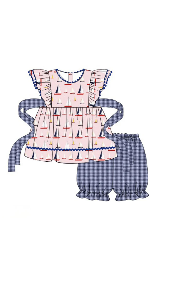 Sail Away Pink and Blue Skirted Bloomer Set - Image 3