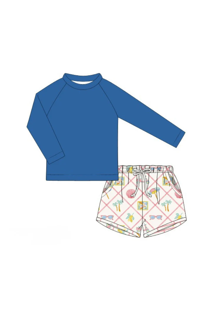 Seaside Charm Rashguard and Swim Trunks 2Pc Set - Image 3