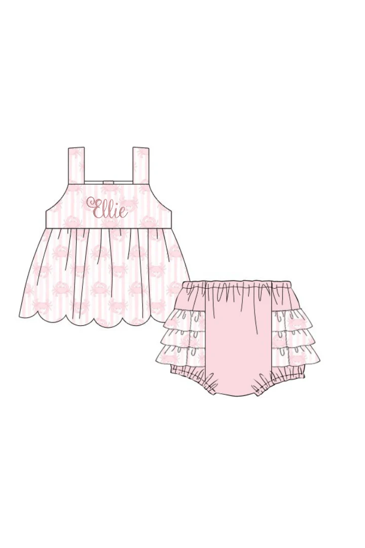 Seaside Crab Pink Ruffle Bloomer Set - Image 2