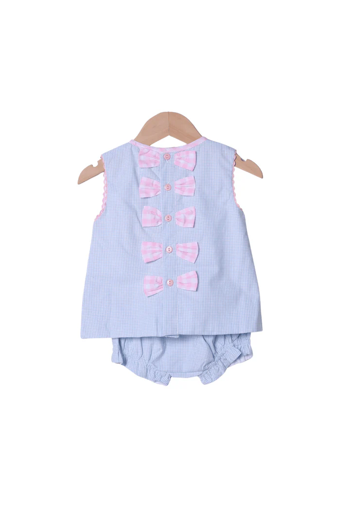 Shadow Embroidery Princess Blue Gingham Bow Bloomer Set - Image 2