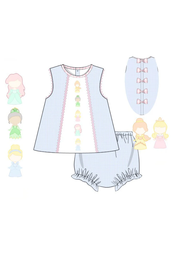 Shadow Embroidery Princess Blue Gingham Bow Bloomer Set - Image 3