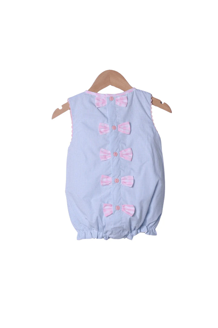 Shadow Embroidery Princess Blue Gingham Bow Bubble - Image 2