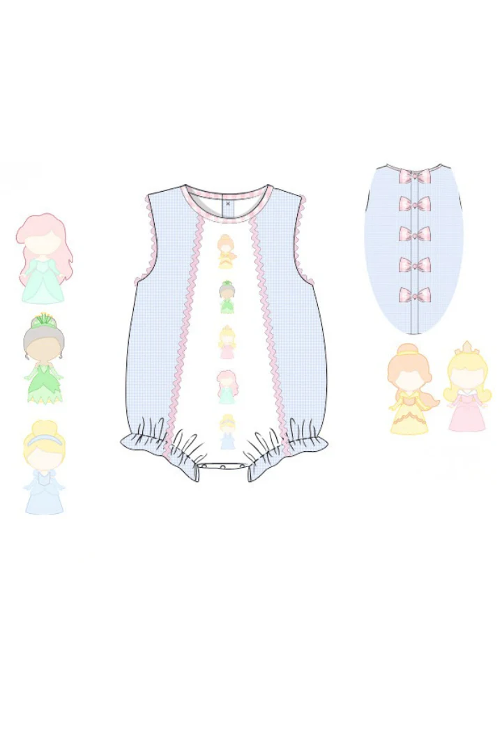 Shadow Embroidery Princess Blue Gingham Bow Bubble - Image 3