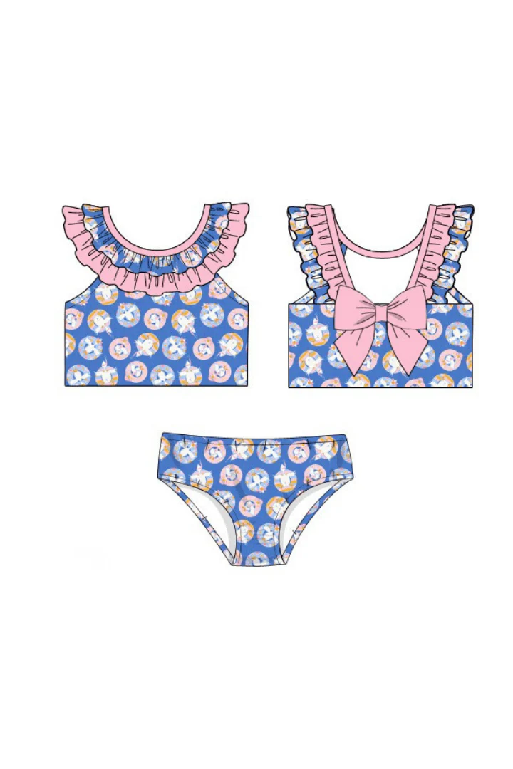 Silly Goose Blue and Pink Ruffle 2 Pc Swimsuit - Image 3