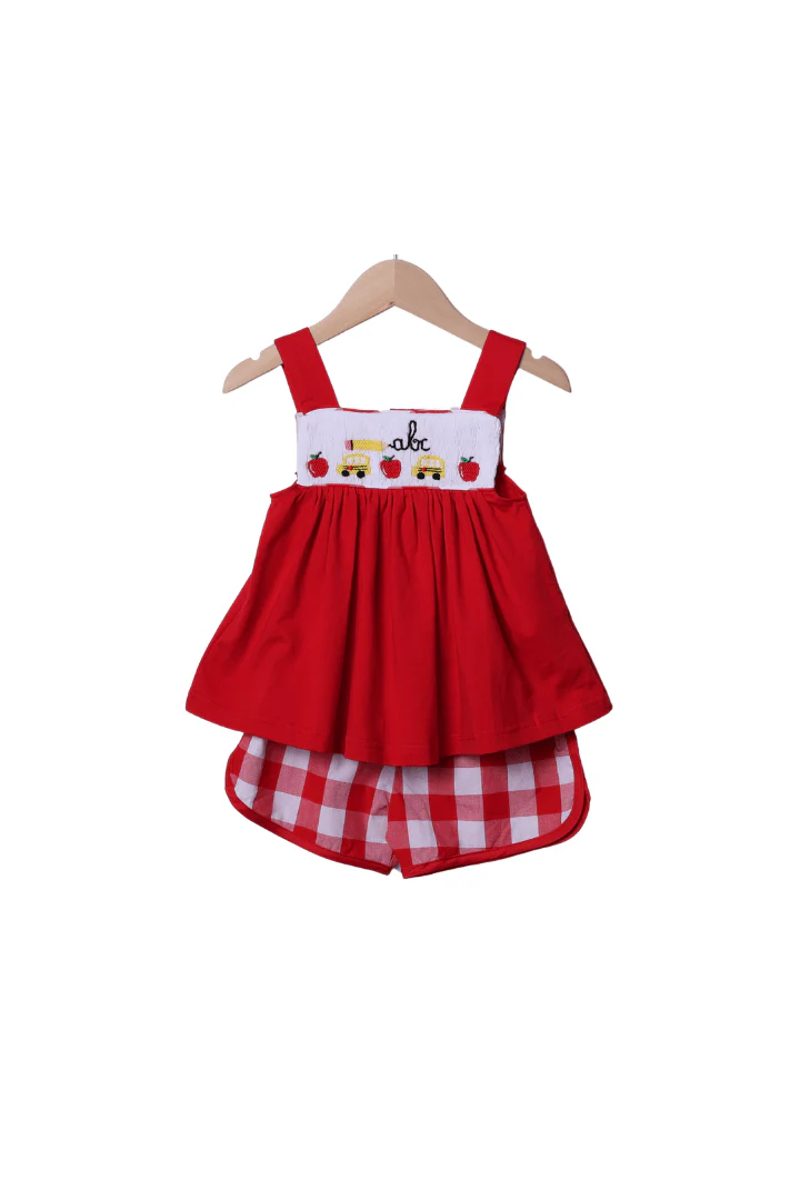 Smocked ABC Red Gingham Short Set