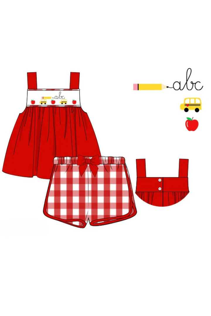 Smocked ABC Red Gingham Short Set - Image 4