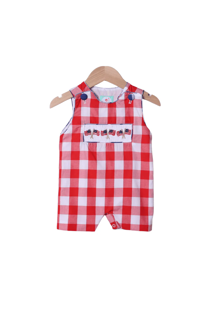 Smocked American Flag Red Buffalo Check Jon Jon