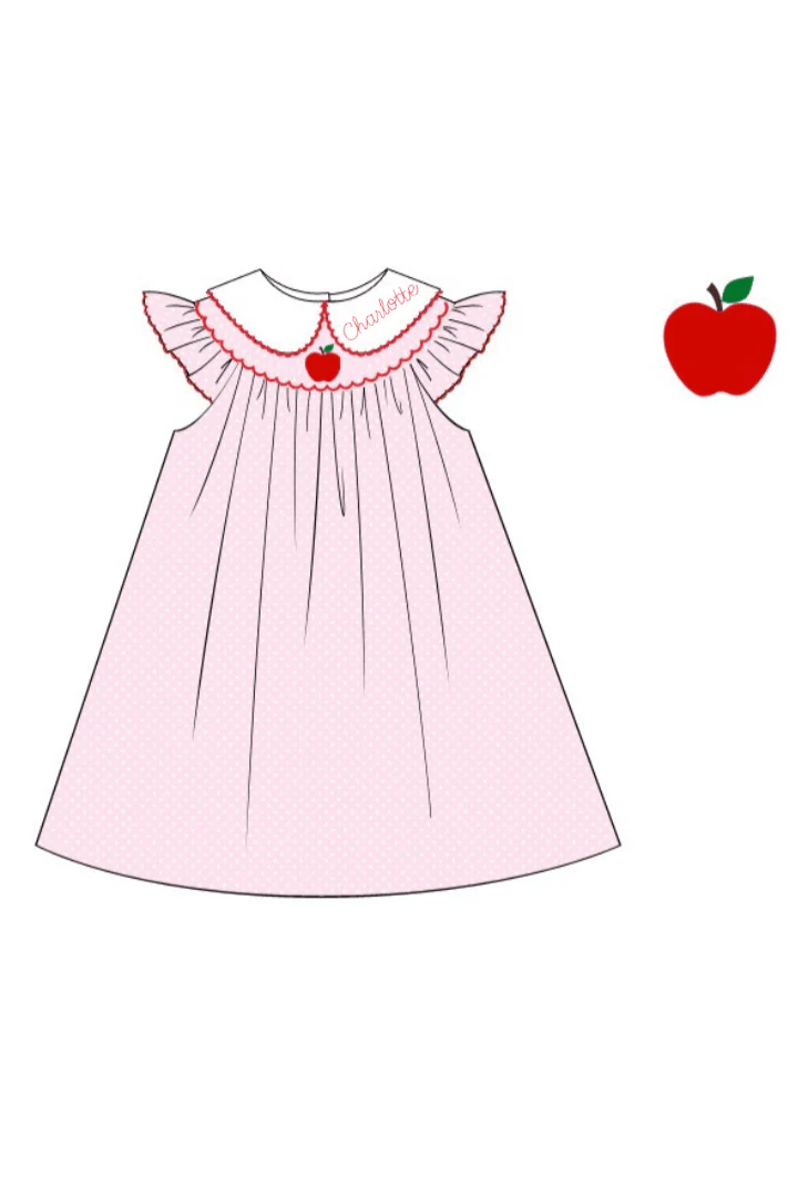 Smocked Apple Pink Bitty Dot Dress - Image 3