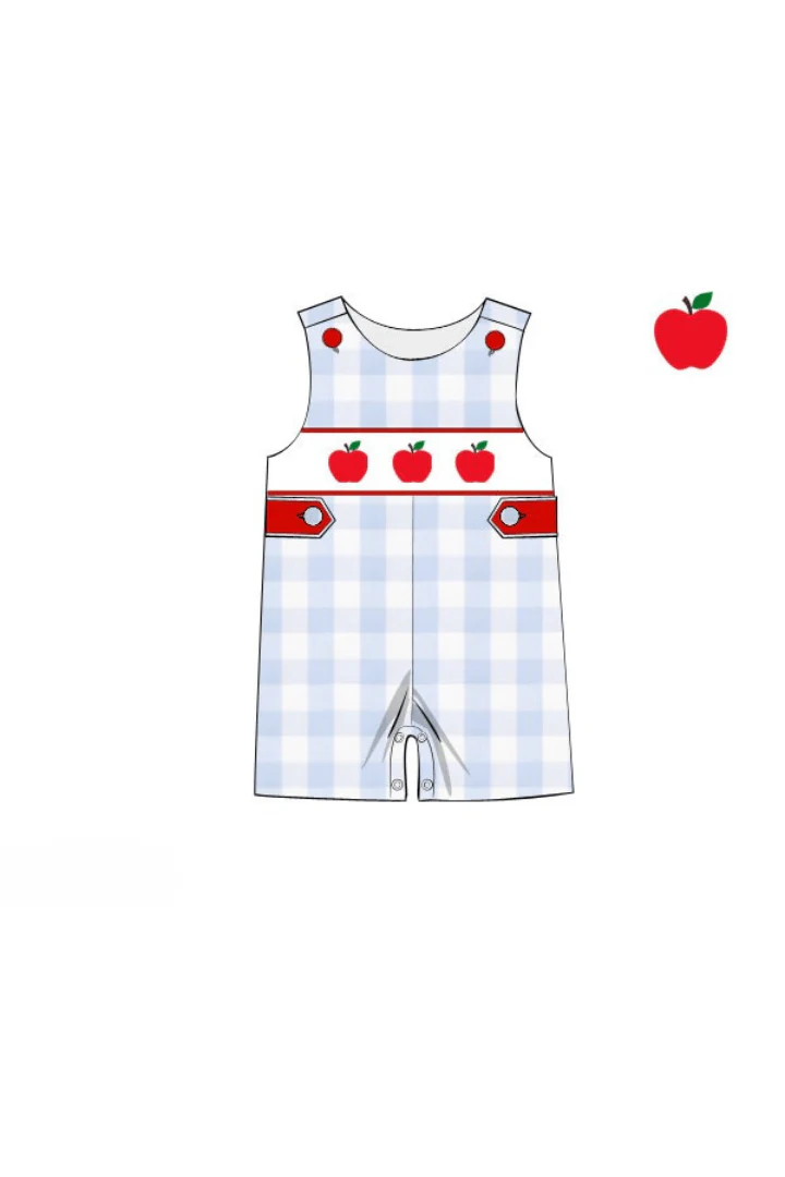 Smocked Apple Red/Blue Gingham Jon Jon - Image 3