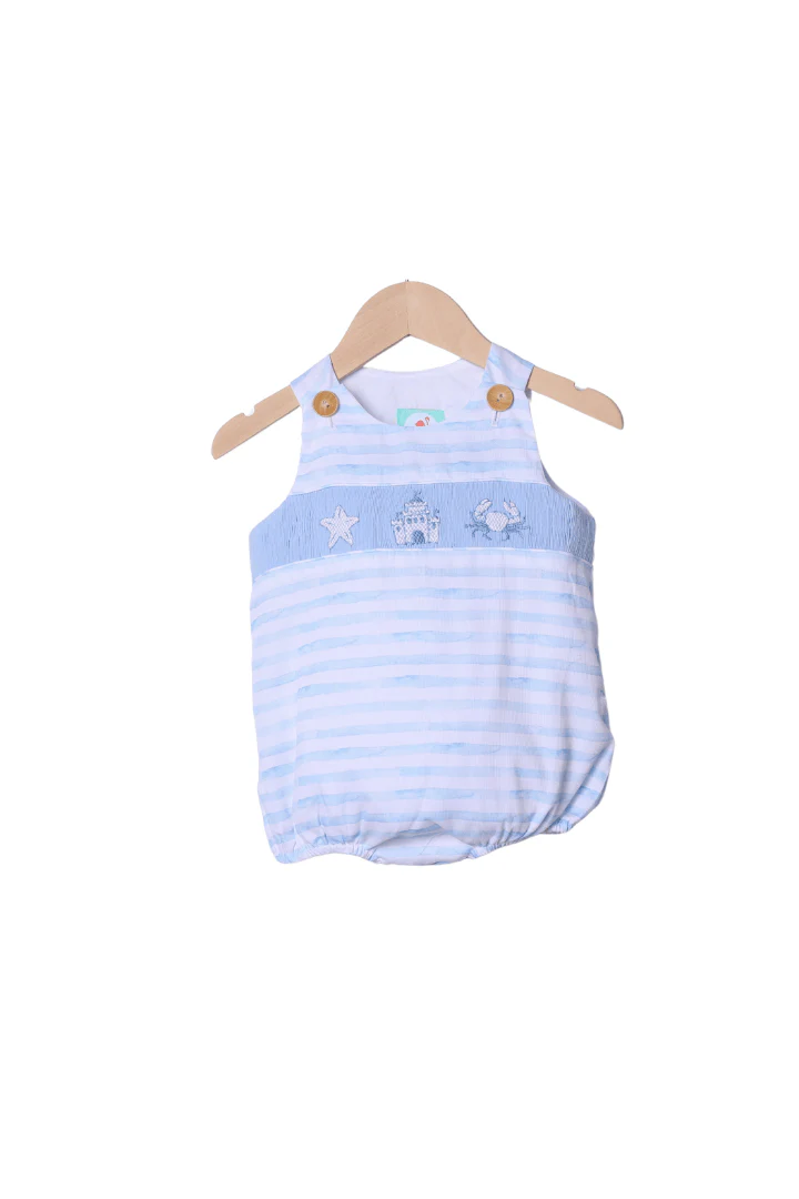 Smocked Beach Fun Blue Stripe Bubble