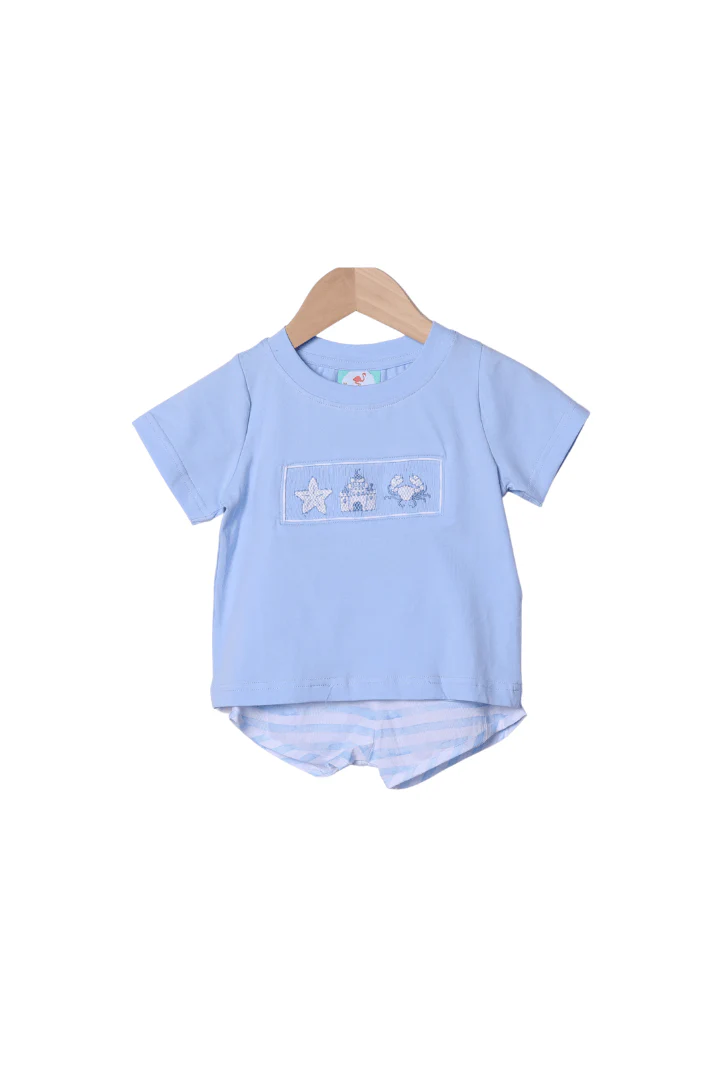 Smocked Beach Fun Blue Stripe Short Set