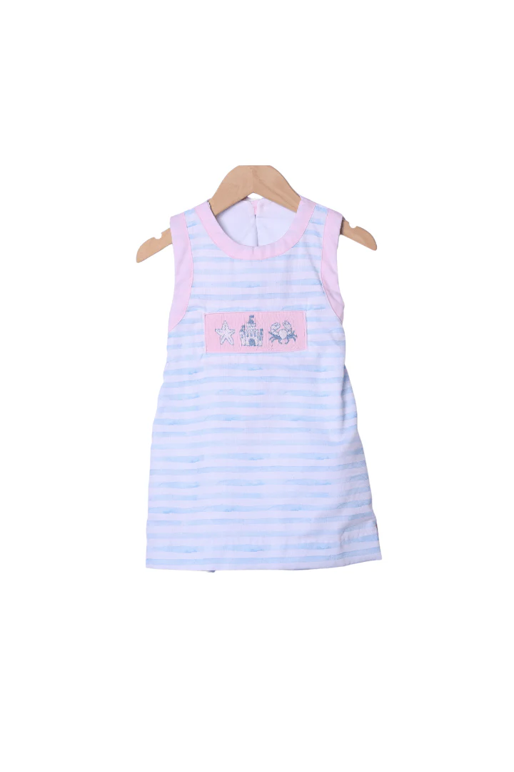 Smocked Beach Fun Pink/Blue Stripe Dress