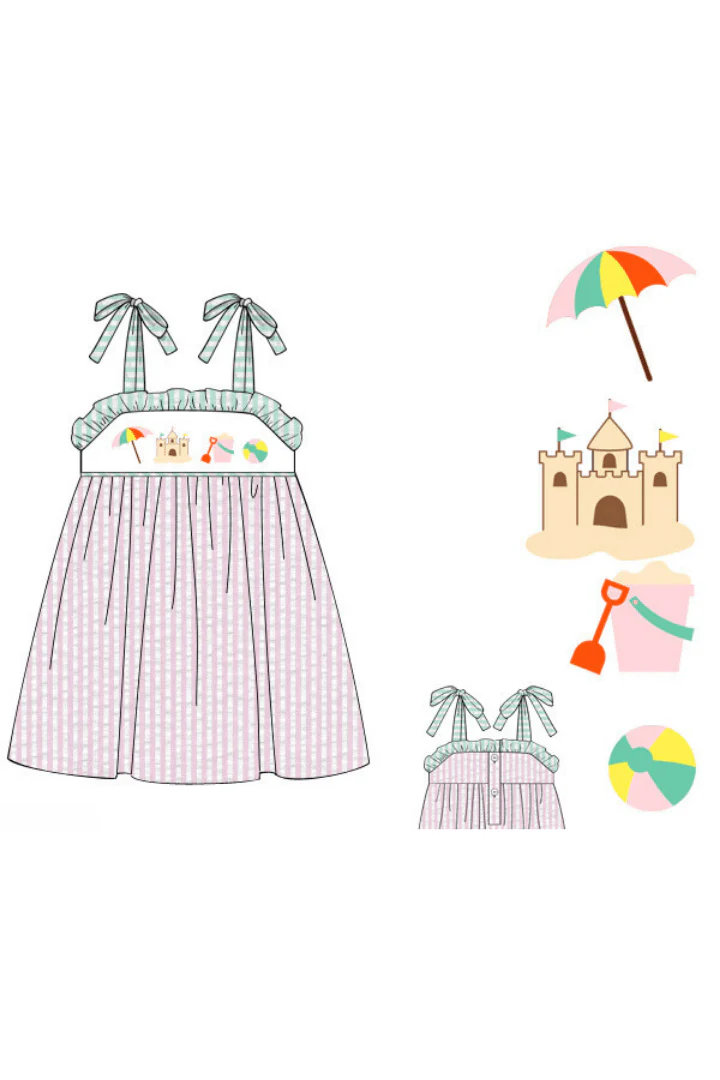 Smocked Beachy Beachy Pink Seersucker Dress - Image 2