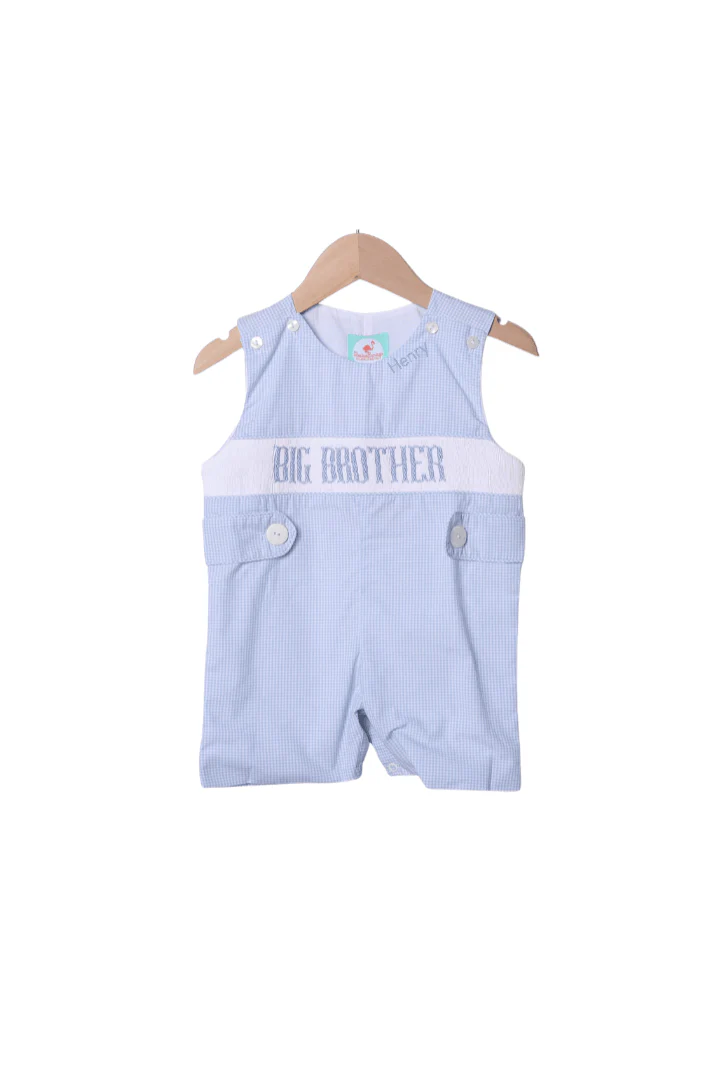 Smocked Big Brother Blue Gingham Jon Jon - Image 2