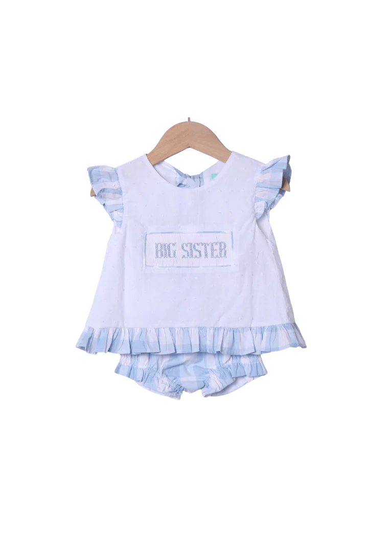 Smocked Big Sister Blue Buffalo Check Bloomer Set