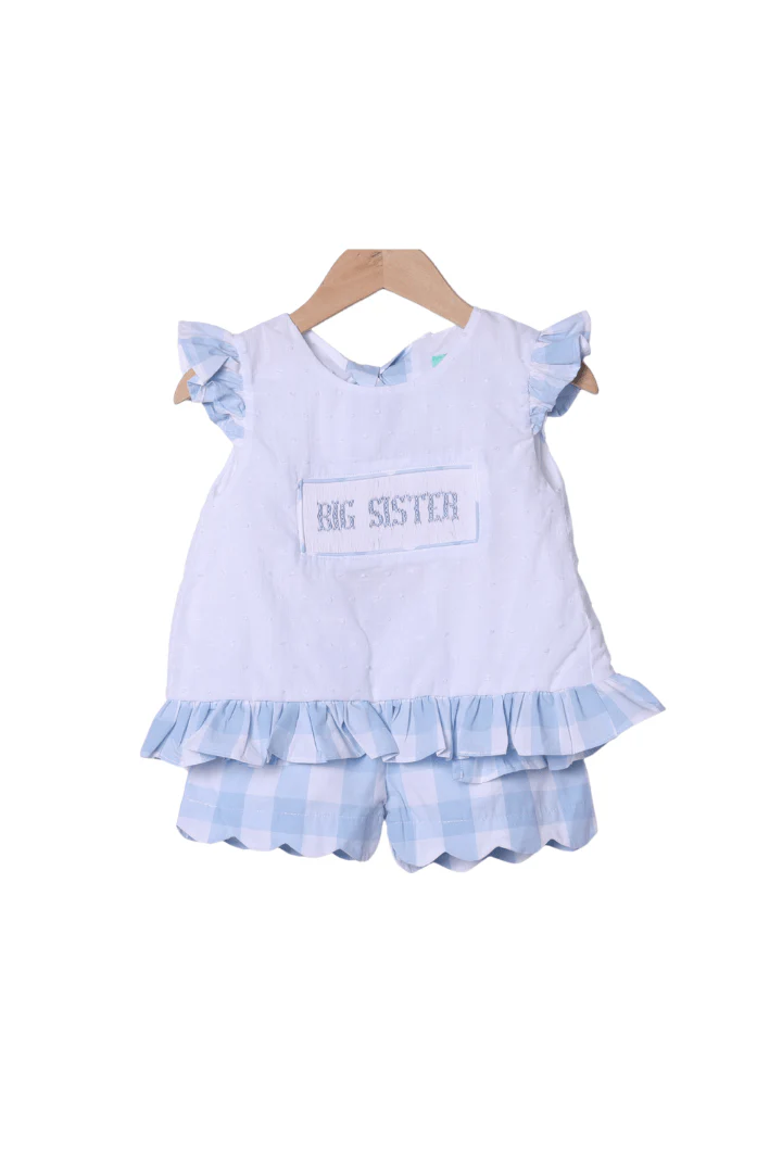 Smocked Big Sister Blue Buffalo Check Short Set