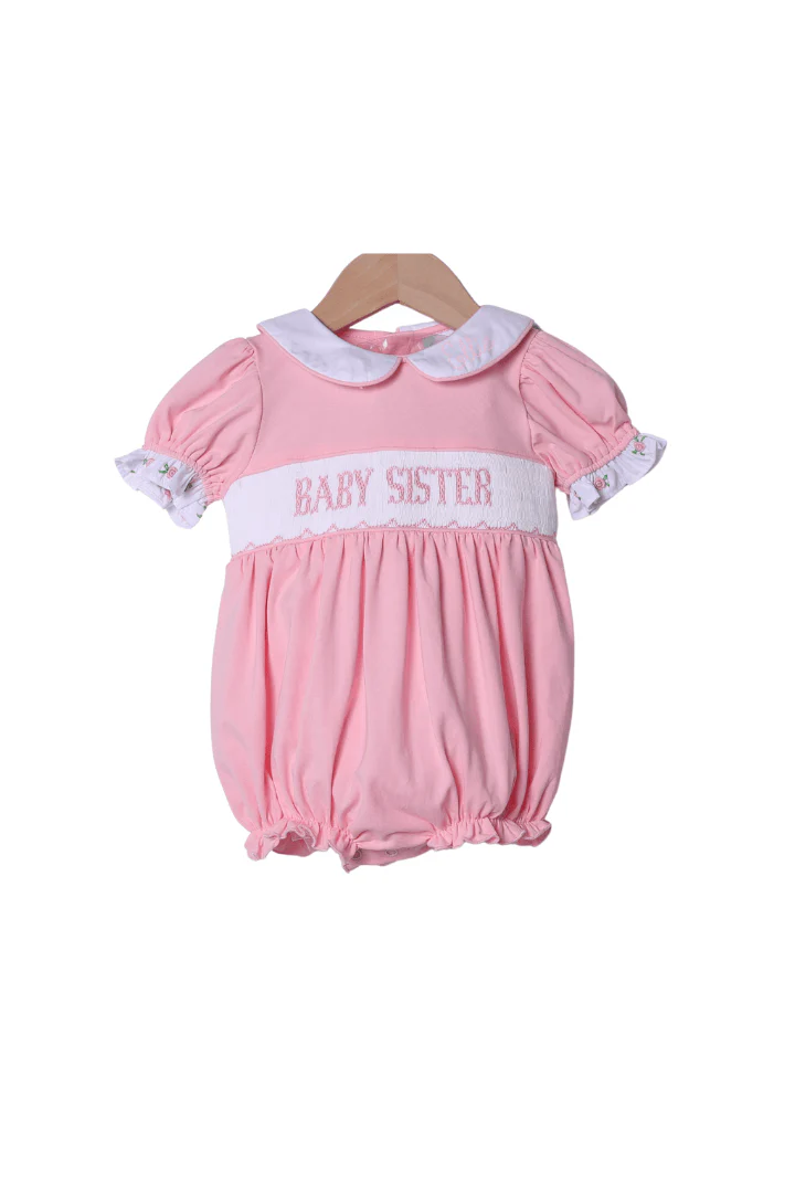 Smocked Little Sister Floret Pink Knit Bubble
