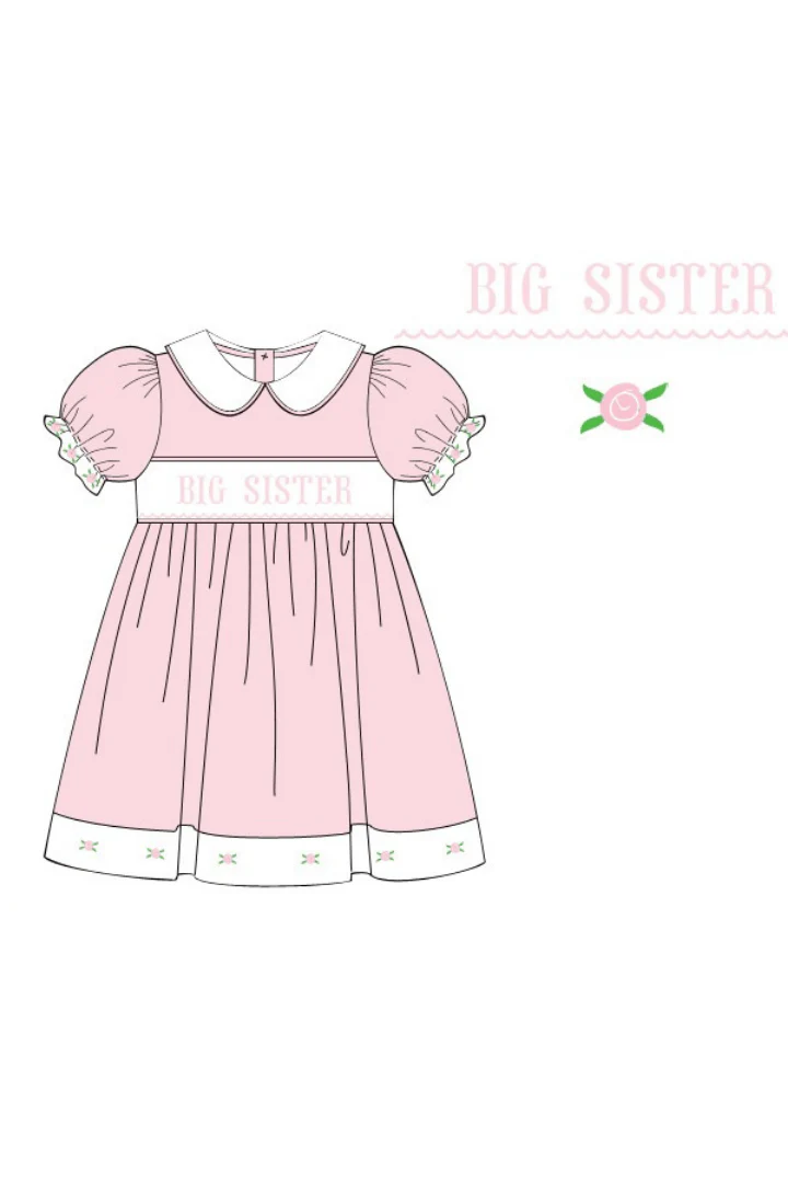 Smocked Big Sister Floret Pink Knit Dress - Image 3