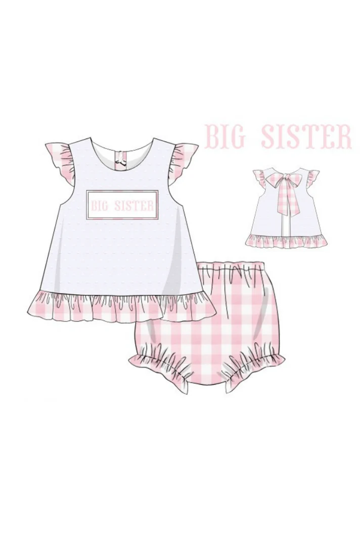 Smocked Big Sister Pink Buffalo Check Bloomer Set - Image 3