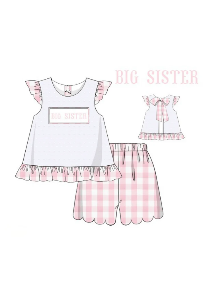 Smocked Big Sister Pink Buffalo Check Short Set - Image 4
