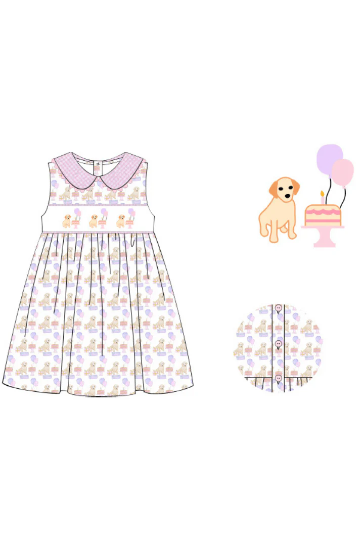 Smocked Birthday Pawty Pink Dress - Image 2