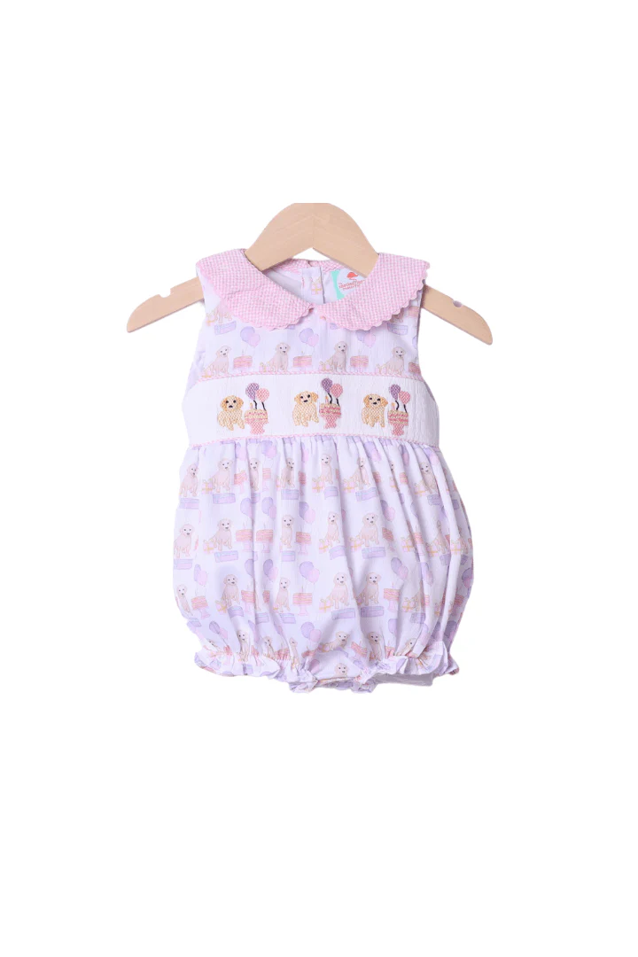 Smocked Birthday Pawty Pink Bubble