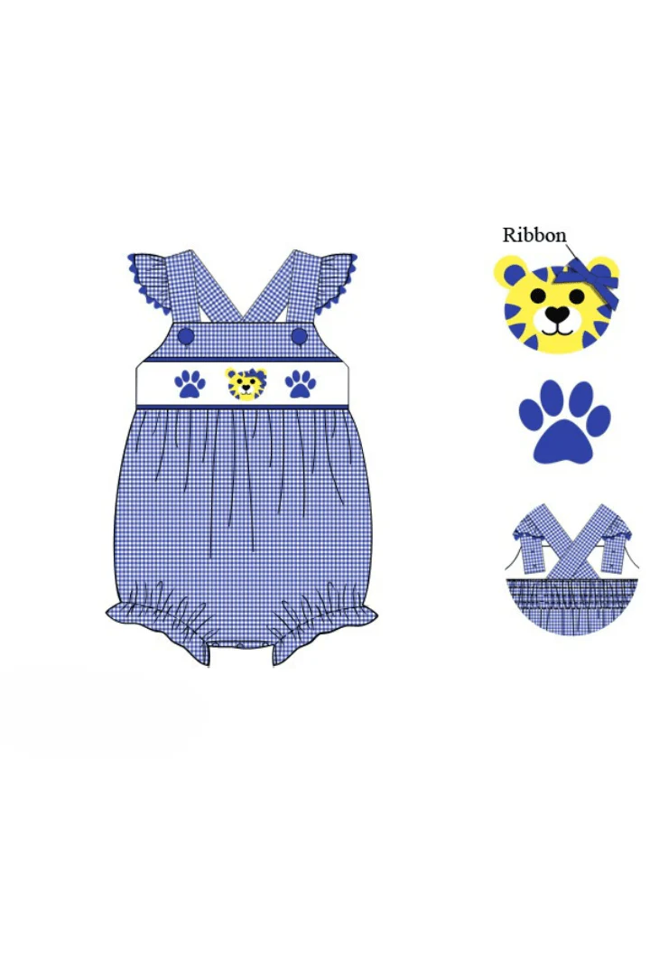Smocked Blue Wildcat Ruffle Bubble - Image 2