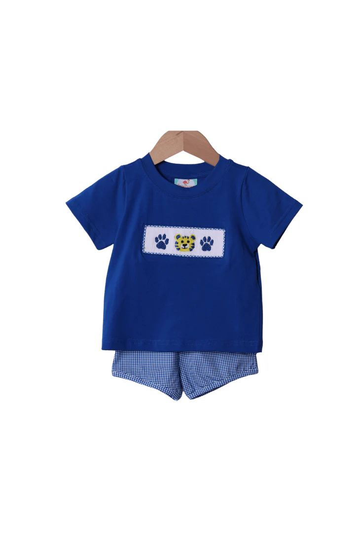 Smocked Blue Wildcat Short Set