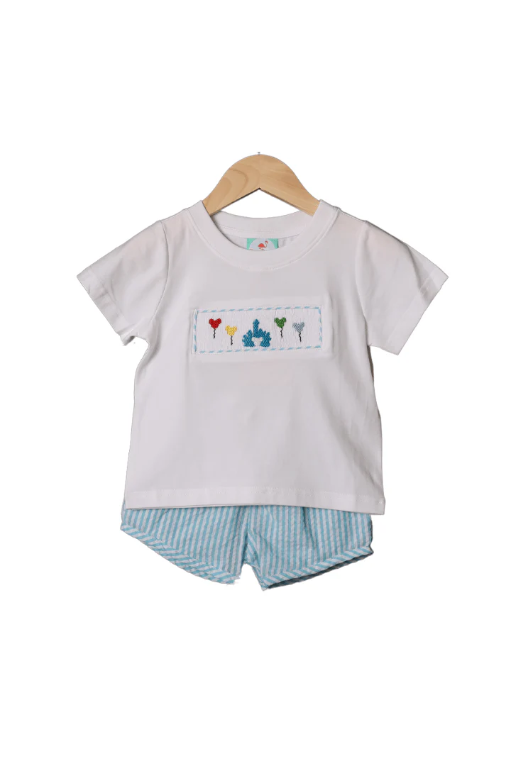 Smocked Castle/Balloons Seersucker Short Set