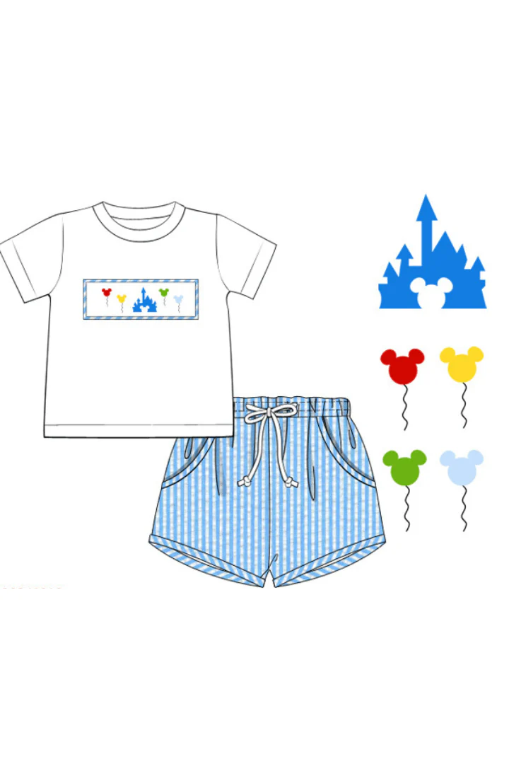 Smocked Castle/Balloons Seersucker Short Set - Image 3