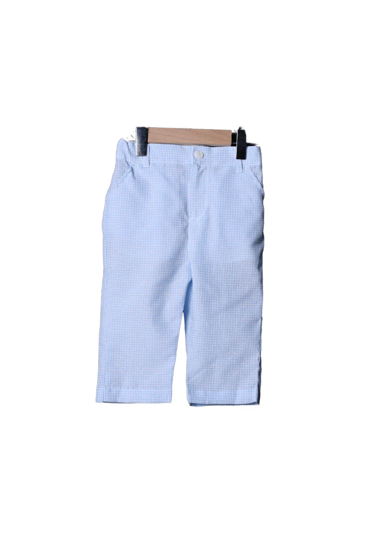 Smocked Christmas Tree Blue Seersucker Pant Set - Image 2