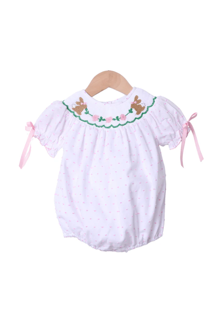 Smocked Classic Bunny Swiss Dot Bubble