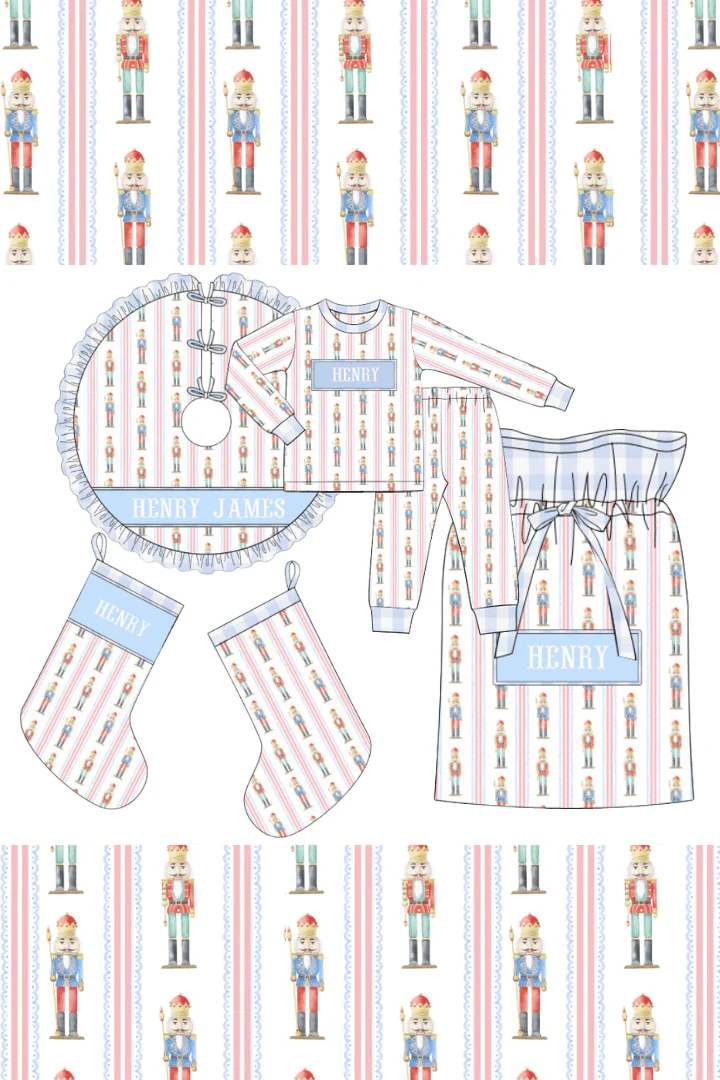 Pre-Order Smocked Custom Name Blue Nutcracker Christmas Trimmings