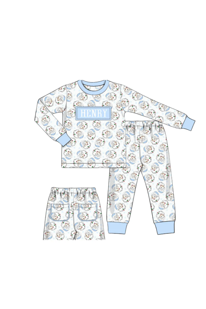 Pre-Order Smocked Custom Name Blue Vintage Santa Christmas Trimmings - Image 5