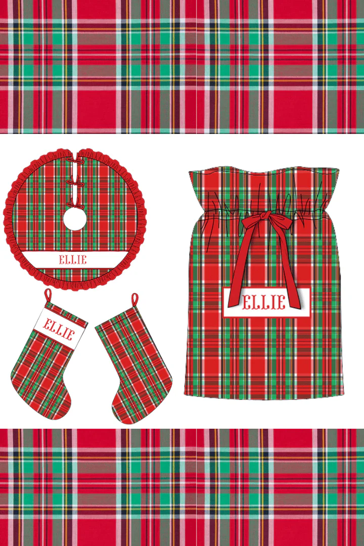 Pre-Order Smocked Custom Name Christmas Tartan Plaid Trimmings