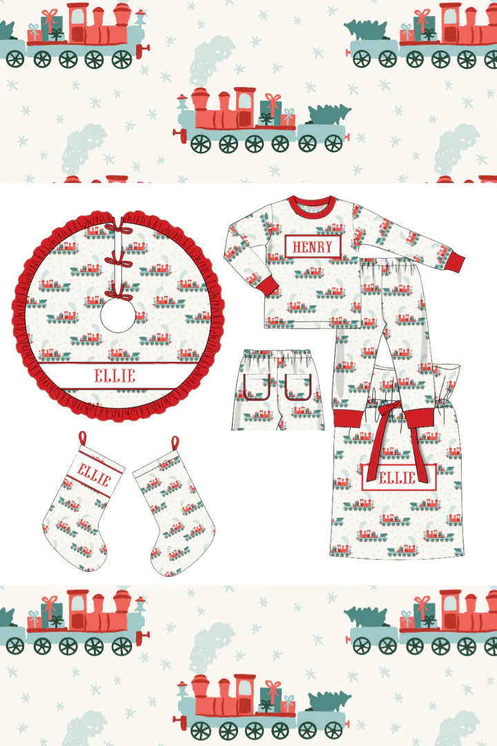 Pre-Order Smocked Custom Name Holiday Train Trimmings